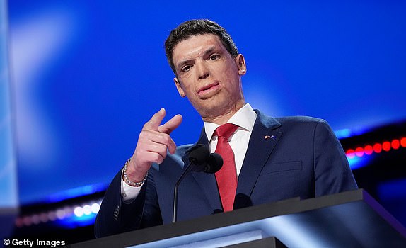 MILWAUKEE, WISCONSIN - JULY 16: Sam Brown, Republican candidate for U.S. Senate in Nevada, speaks during preparations for the second day of the Republican National Convention at the Fiserv Forum on July 16, 2024 in Milwaukee, Wisconsin. Delegates, politicians, and the Republican faithful are in Milwaukee for the annual convention, concluding with former President Donald Trump accepting his party's presidential nomination. The RNC takes place from July 15-18. (Photo by Andrew Harnik/Getty Images)