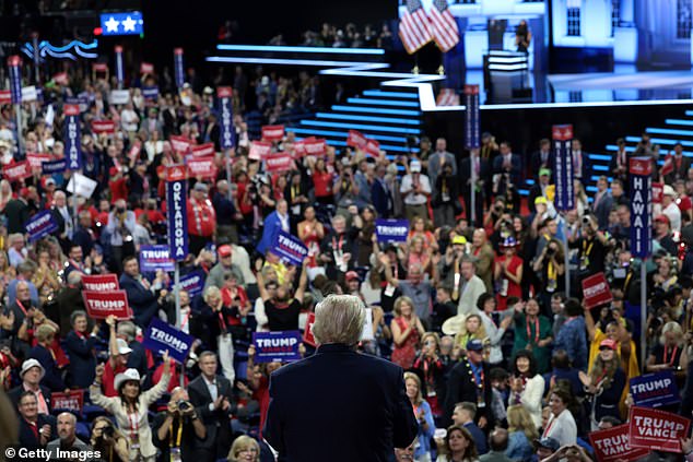 Trump looks out into the crowd during the second day of the convention