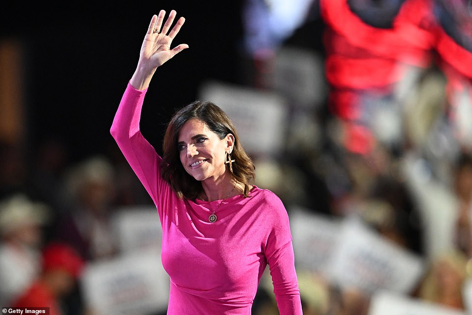 Rep. Nancy Mace (pictured), of South Carolina, was another speaker. Afterwards she patrolled the floor in a shocking pink dress, attracting mostly male fans for selfies. She said his extraordinary story would help Trump connect with voters in Joe Biden's so called 'blue wall' states of Pennsylvania, Michigan and Wisconsin. But she admitted she had needed a crash course in Vance before the convention. 'I watched Hillbilly Elegy on Netflix on Sunday night to get to know him a little bit better,' she said.