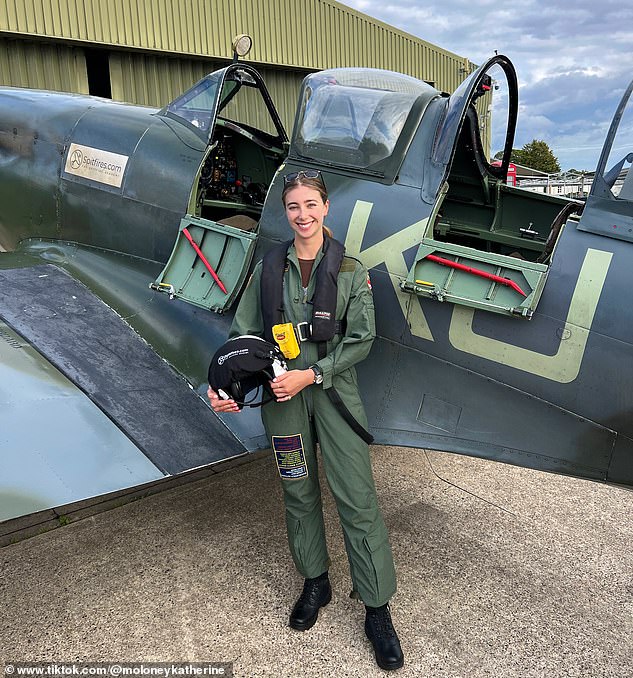 Katherine said one of the things that surprised her about becoming a pilot was the lack of female representation in the aviation industry. She's pictured above next to a Spitfire that she had the opportunity to fly