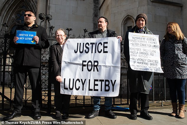 Supporters of Letby demonstrate outside the High court in London during her appeal hearing. The campaigners claim she is a victim of a miscarriage of justice