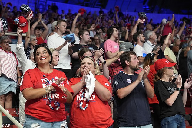 Trump's fans applaud after the singing of the National Anthem and before he took the stage