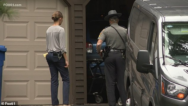 Kosuda-Bigazzi was arrested in February 2018 in connection with the death of her huband, a professor of laboratory science and pathology at UConn Health. Pictured: Police at her Burlington home