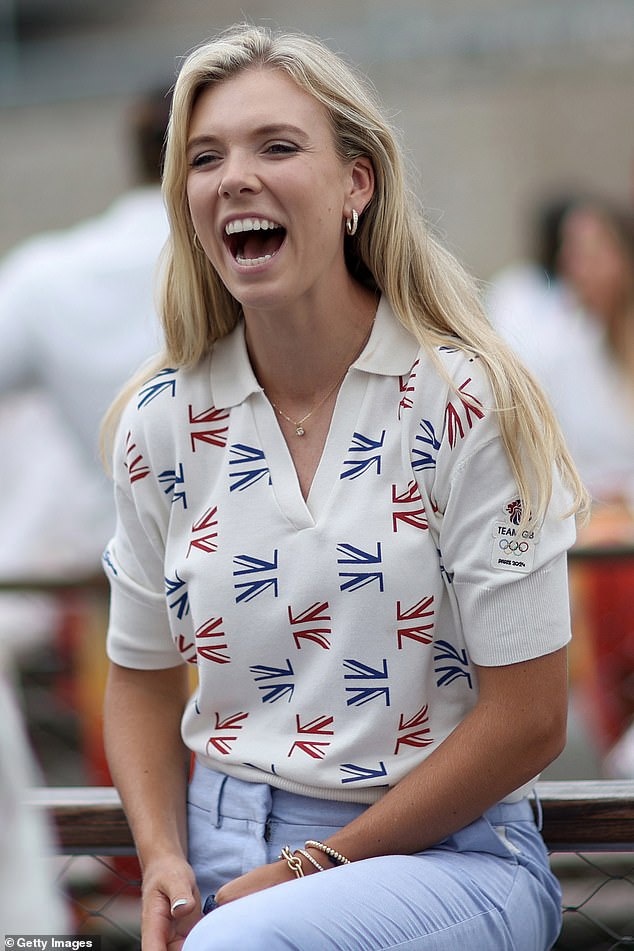 British tennis star Katie Boulter seen on a boat with teammates ahead of the opening ceremony