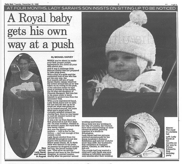 Another clipping, from December 1996, featuring photos of Sam as an infant