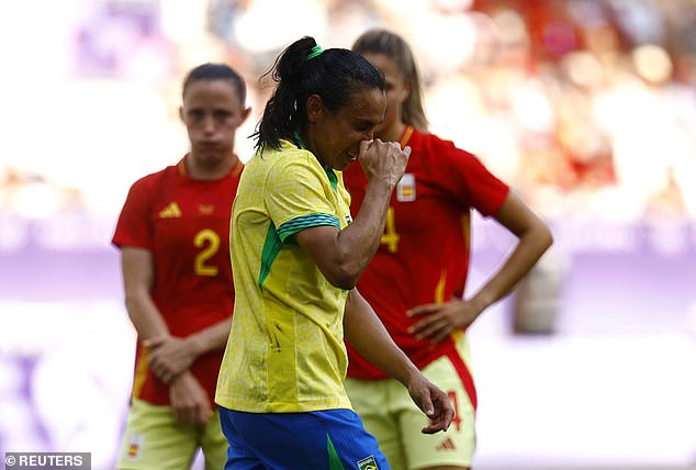 Brazilian legend Marta left the pitch in tears after seeing red in an Olympic group match