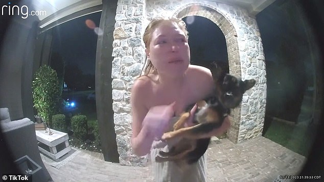 Wittsche can be seen clutching her dog as she shakes, but TikTok users were quick to point out why she didn't think to grab her children during the ordeal last July