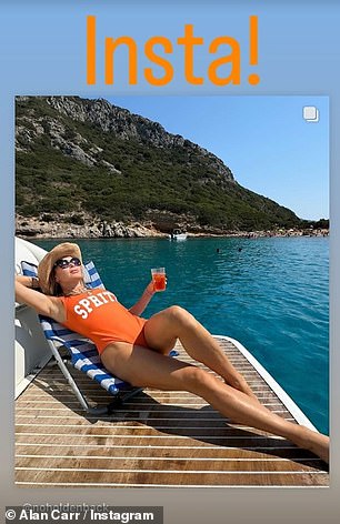 Amanda was joined by close friend Alan, who inadvertently photobombed Amanda by appearing directly behind her as she reclined on the deck of a rented yacht