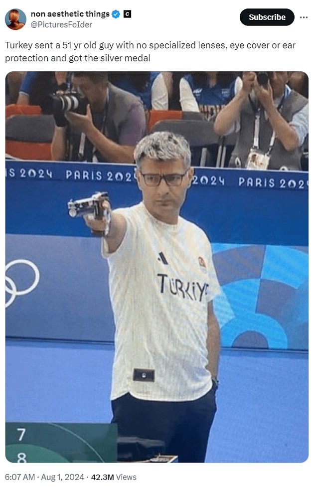 Turkish silver medalist Yusuf Dikec (pictured), 51, has revealed why he does not use specialist gear in the 10m air pistol shooting