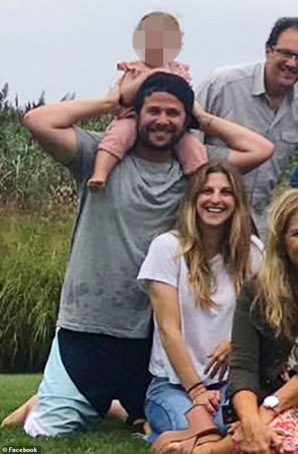 Sam Goldberg with wife Caroline Shnay Goldberg and their child in a 2017 Facebook photo