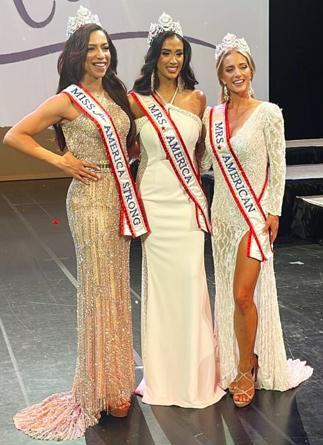 Hannah, dressed in a skin-tight white ballgown and spray tan, was joined at the pageant by husband Daniel and their eight children, who watched their mother make it through to the second round of the competition