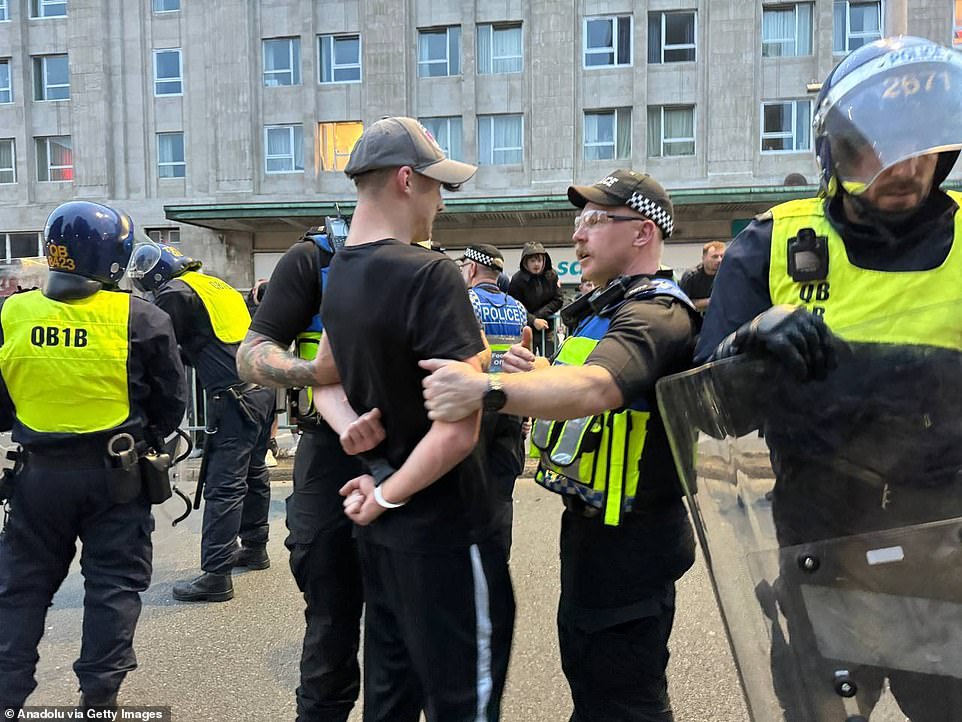 False claims spread rapidly on X and other social media platforms that the suspect was a Muslim asylum seeker who arrived in the UK by boat a year previously. In fact the 17-year-old suspect was born in Cardiff and has no known links to Islam. Last night hundreds of far-Right activists and anti-racist protesters came face-to-face in Plymouth, where beer bottles, flares and a crutch were flung through the air, leaving police officers injured. And in Birmingham a Sky News van was attacked by a knife-wielding man after members of the Muslim community gathered amid claims far-Right groups would target the Small Heath area.