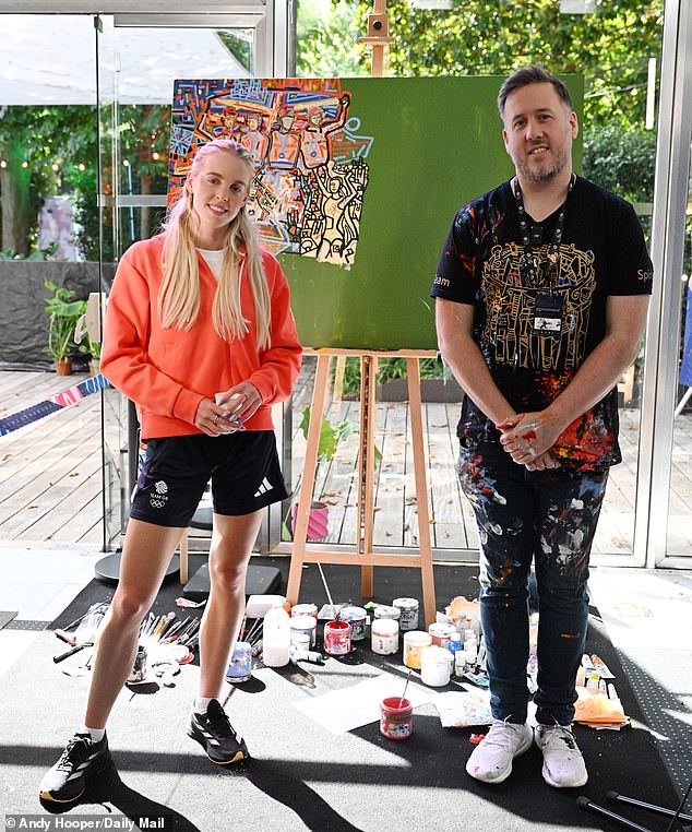 Britain's new queen of the track Keely Hodgkinson stopped by at Team GB's HQ in the Bois de Boulogne district of Paris to check on artist Ben Mosley's latest storyboard