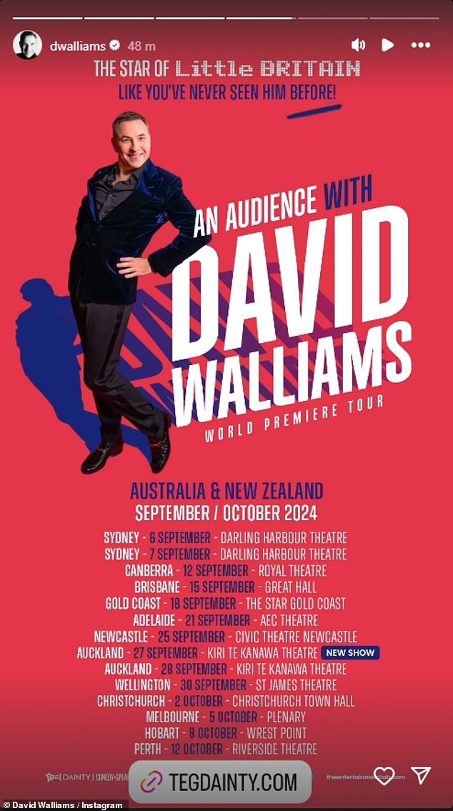 The writer will head to Australia and New Zealand for September and October and the tour comes after he revealed last year that his controversial lawsuit stopped him from tapping into his sense of humour