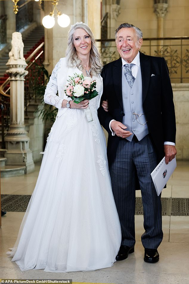 Forty-two-year-old Simone 'Biene' Reilaender, who was 49 years his junior, called the late entrepreneur 'the dream of her life'. Pictured at their wedding in June