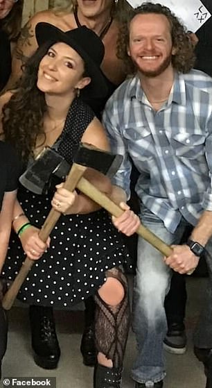 Pasqual allegedly stabbed his girlfriend Allie Shehorn 20 times before fleeing to Texas. They are pictured at an ax throwing club where they went to celebrate her birthday last October