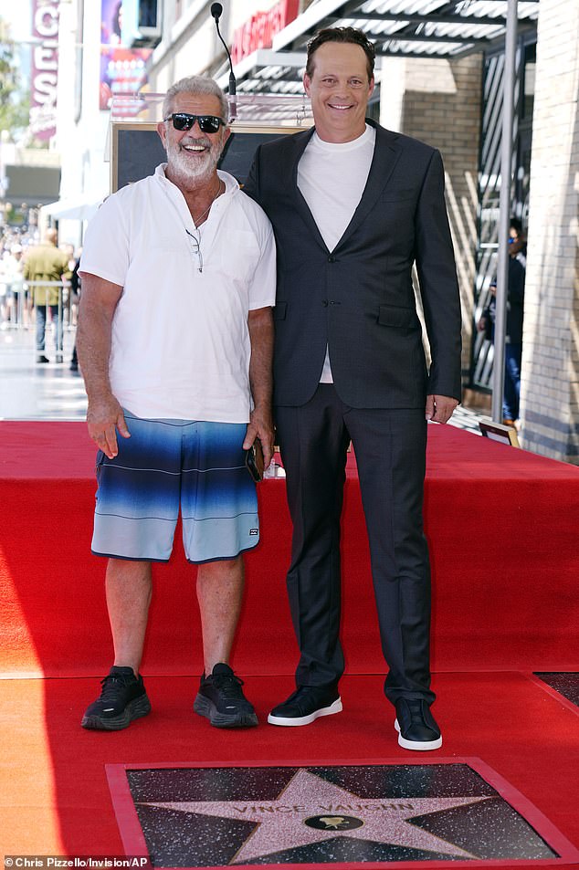 Mel Gibson looked unrecognizable at Vince Vaughn's Hollywood Walk of Fame ceremony in Los Angeles on Monday