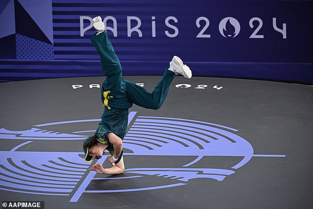 Australian breaker Rachael Gunn, also known as Raygun, is pictured during the B-Girls Round Robin in the 2024 Paris Olympic Games in Paris, France