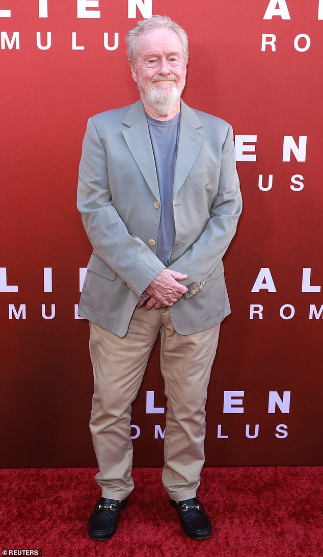 Ridley Scott made a rare red carpet appearance as he stepped out for the LA premiere of Alien: Romulus on Monday