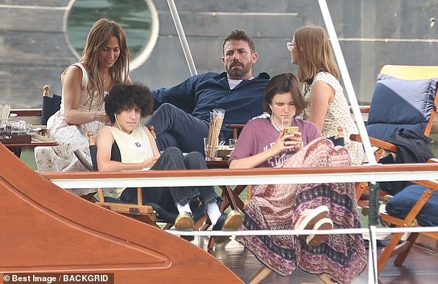 Pictured: Jennifer and Ben with Violet and Fin Affleck and Emme Muniz on their honeymoon in Paris in July 2022