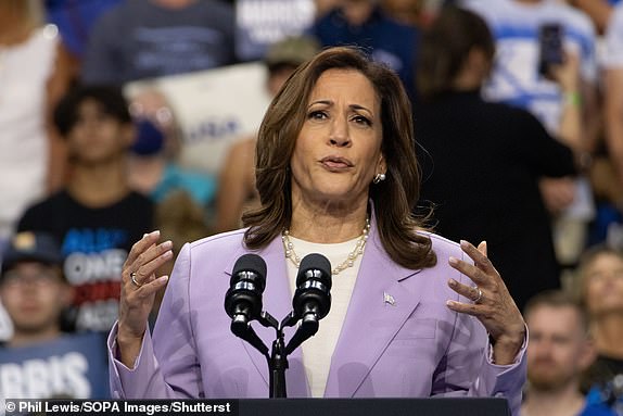 Mandatory Credit: Photo by Phil Lewis/SOPA Images/Shutterstock (14633612t) Democratic presidential candidate, U.S. Vice President Kamala Harris speaks during her campaign rally with Democratic vice presidential candidate Minnesota Governor Tim Walz at the Thomas & Mack Center in Las Vegas. Kamala Harris and Tim Walz Campaign rally in Las Vegas, Nevada, USA - 11 Aug 2024