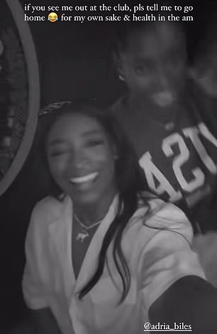 Biles was seen partying at L'Arc Paris nightclub