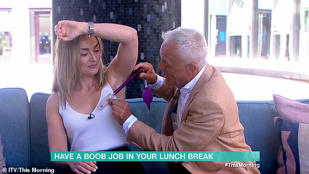 Erin and plastic surgeon Dr Adrian Richards, from iQonic Aesthetics, London , who is one of the first doctors in the UK to offer the procedure, joined Josie Gibson and Rylan Clark on This Morning on Tuesday