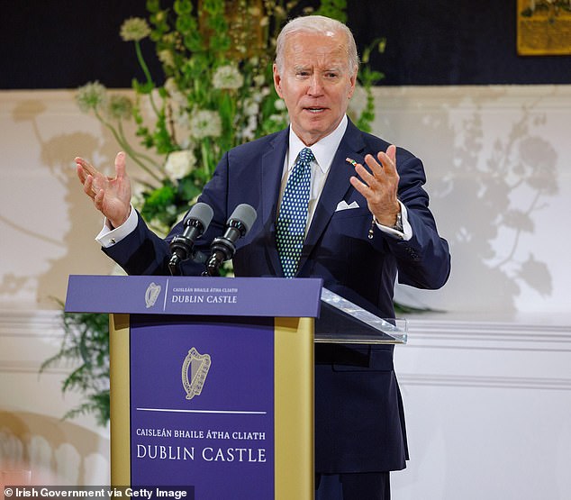 Paddy was shocked to discover his great-great-grandparents Mark McGuinness and Winifred Malloy lived close to the 81-year-old U.S. President's ancestor, Edward Blewitt, in Ballina, County Mayo (pictured in Dublin in 2023)