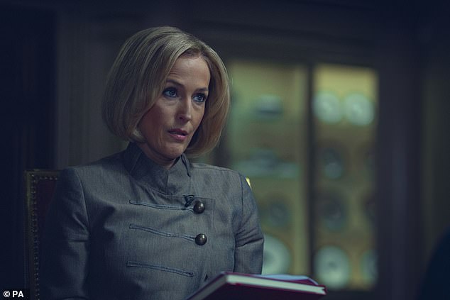 Gillian Anderson plays Emily Maitlis as she pointedly questions the Duke (pictured in Scoop)