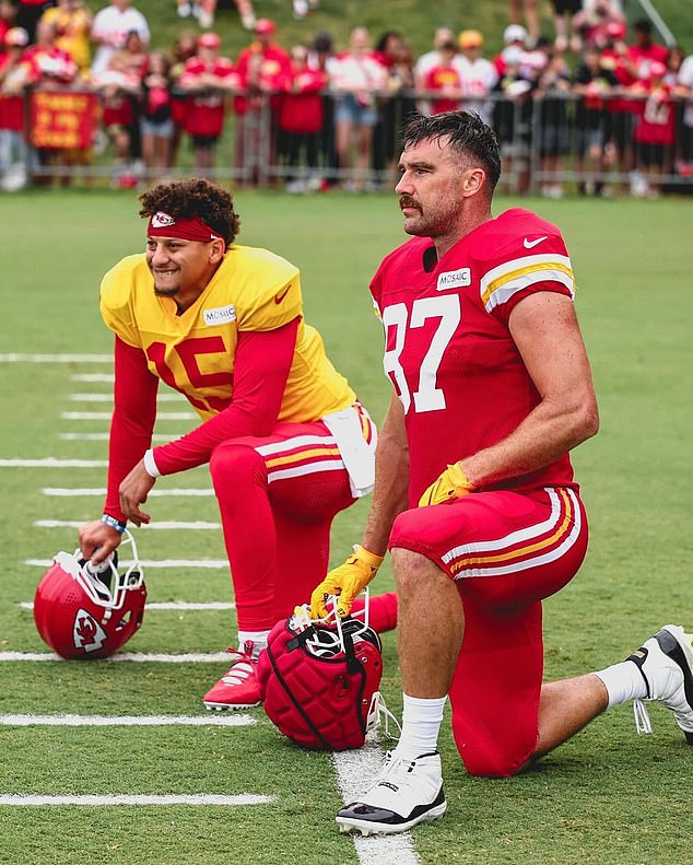 Mahomes and Kelce pictured together in Chiefs practice ahead of the new NFL season