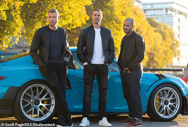 Flintoff quit Top Gear and reached a £9million settlement with the BBC following the crash. Pictured: Flintoff (left) with show co-hosts Paddy McGuinness (centre) and Chris Harris (right)