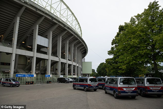 Police cars outside Ernst-Happel-Stadion, where Swift was due to perform in Austria on August 8