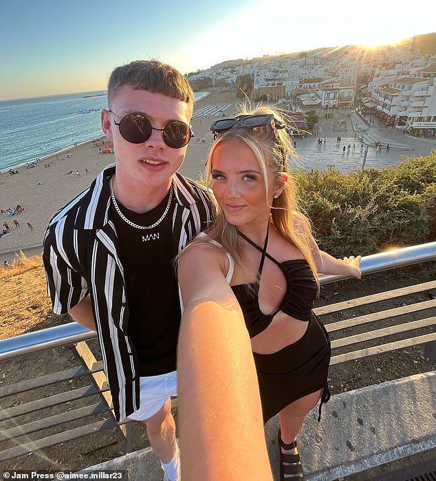 Aimee and her partner Darragh, both 20, were holidaying in Albufeira, Portugal, in July when they realised they needed a new strategy to compete in the 'sunbed wars