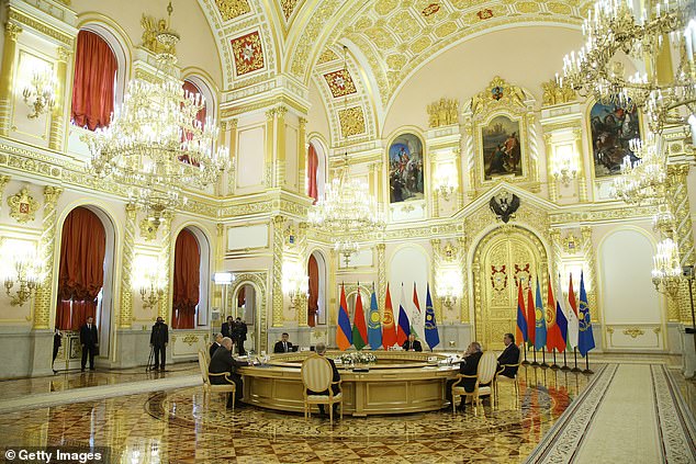 Belarussian President Alexander Lukashenko speaks during the Summit of Collective Security Treaty Organisation (CSTO) at the Grand Kremlin Palace, May 16,2022, in Moscow, Russia