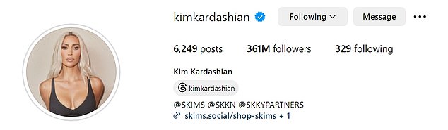 Kylie - who boasts 398Mfollowers - has rocketed past Kim - who boasts 361M followers - in terms of fans on Instagram