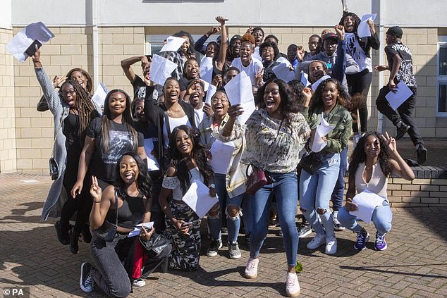 Students celebrate their A-level results at Brampton Manor Academy three years ago in 2021