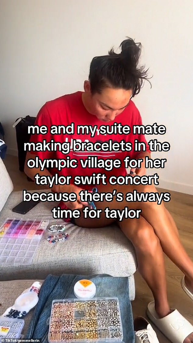 American swimmer Erin Gemmell said her teammate Torri Huske was using her downtime in the Olympic village to make friendship bracelets for Taylor's concerts