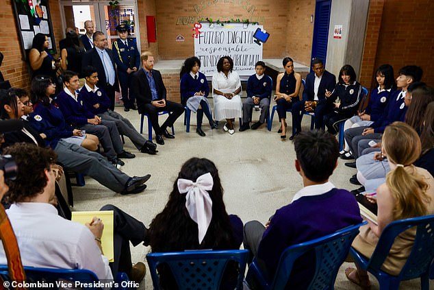 Prince Harry, Meghan, Ms Marquez her husband Yerney Pinillo visit local charter school, Colegio Cultura Popular