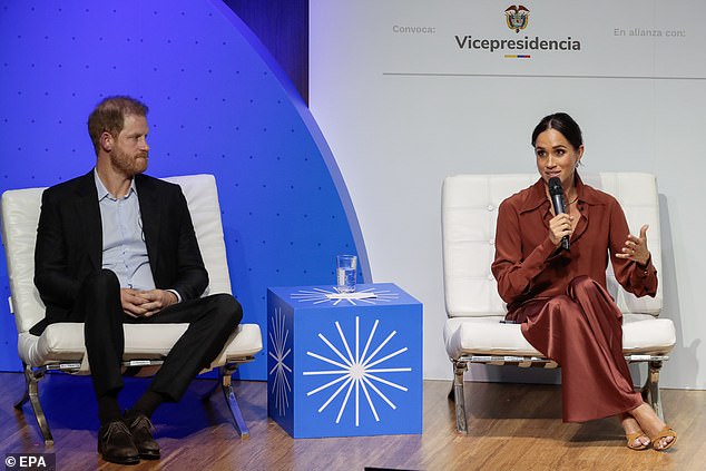 Prince Harry and the Duchess of Sussex, Meghan Markle, attend the 'Responsible Digital Future' forum at EAN University in Bogota, Colombia