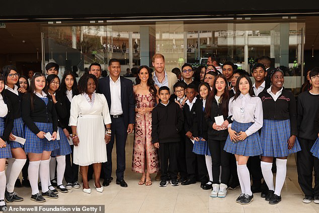 Harry and Meghan at Centro Nacional de las Artes Delia Zapata in Bogota yesterday