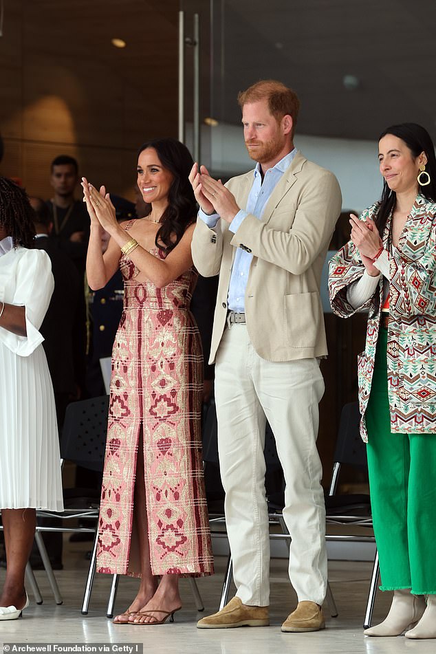 Harry and Meghan at Centro Nacional de las Artes Delia Zapata in Bogota yesterday