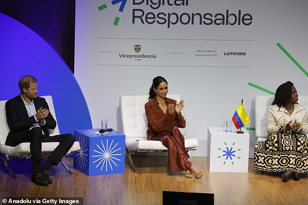 The Duke and Duchess with Colombia's vice-president Francia Marquez in Bogota yesterday