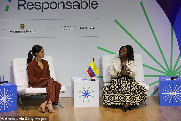 The Duchess of Sussex with Colombia's vice-president Francia Marquez in Bogota yesterday