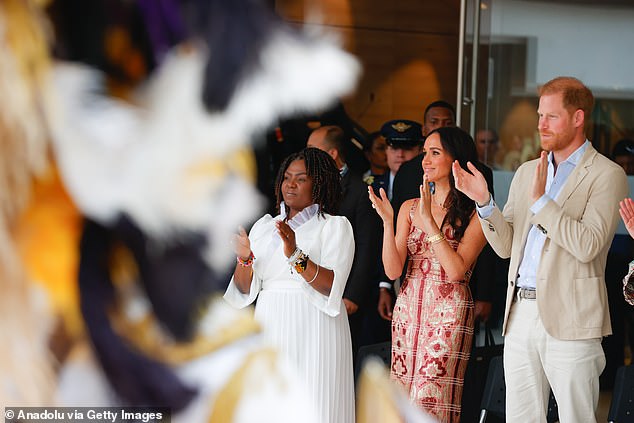 The Duke and Duchess with Colombia's vice-president Francia Marquez in Bogota yesterday