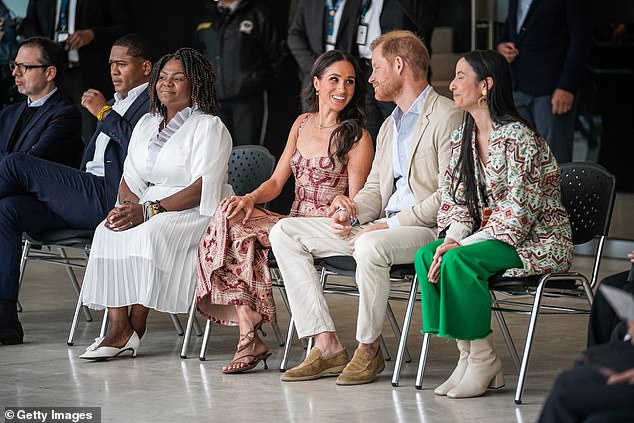 Harry and Meghan watch dancers at Centro Nacional de las Artes Delia Zapata yesterday