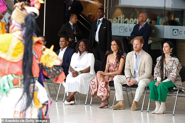 Prince Harry and Meghan Markle in Bogota yesterday for their four-day tour of Colombia