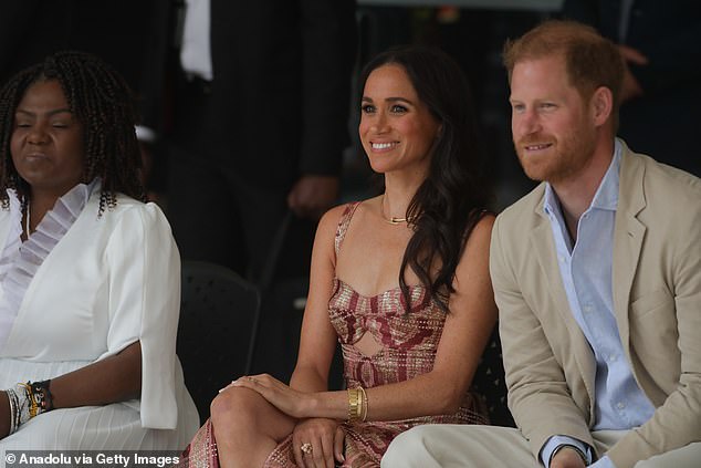 Harry and Meghan watch dancers at Centro Nacional de las Artes Delia Zapata yesterday