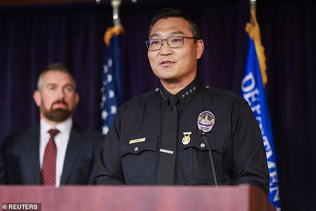 Los Angeles Police Department's Interim Chief Dominic Choi is seen speaking during a press conference on Thursday about the investigation connected to Matthew Perry's death