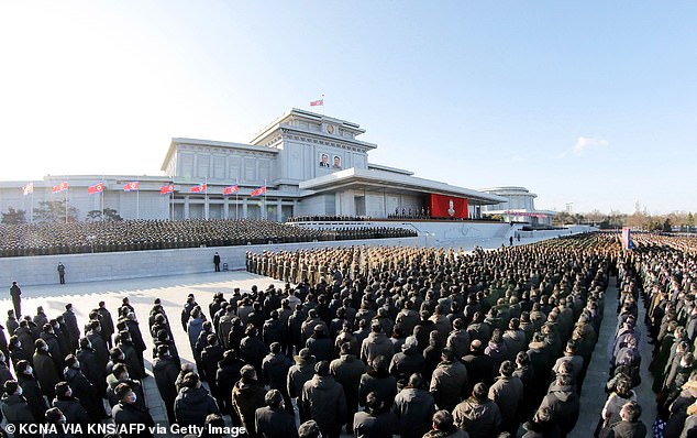 This picture taken on December 17, 2021 and released from North Korea's official Korean Central News Agency (KCNA) on December 18, 2021 shows a ceremony to mark the tenth anniversary of the death of Kim Jong Il, the father of current leader Kim Jong Un at the plaza of the Kumsusan Palace of the Sun in Pyongyang