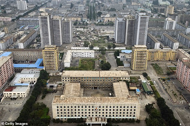 View of Pyongyang city from the Tower of the Juche Idea, a 170-meter tall monument